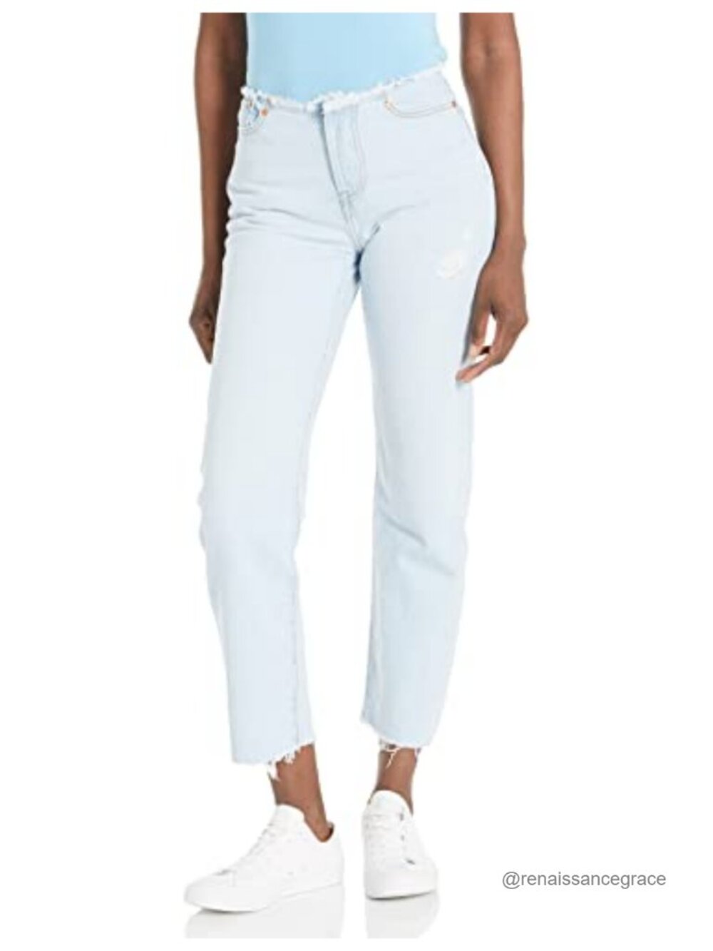 High Rise Straight Leg Ankle Jeans Button Closure Non-Stretch